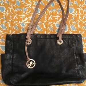 Michael Kors Black Pebble Leather Shoulder Bag w/ Exterior Pockets Double Straps